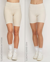 Essential Biker Shorts Light Beige vs Essential Midi Biker Shorts Light Beige