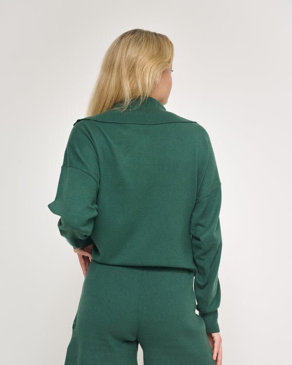 Knit Half Zip Sweater Dark Ivy