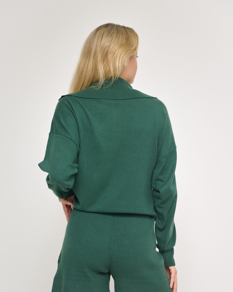 Knit Half Zip Sweater Dark Ivy