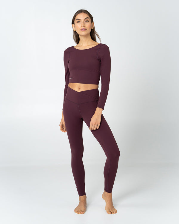 Essential Crossover High Waist Tights Dark Berry