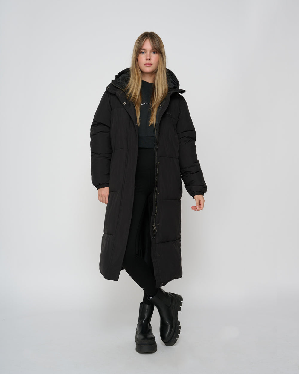 Black longline puffer jacket shop
