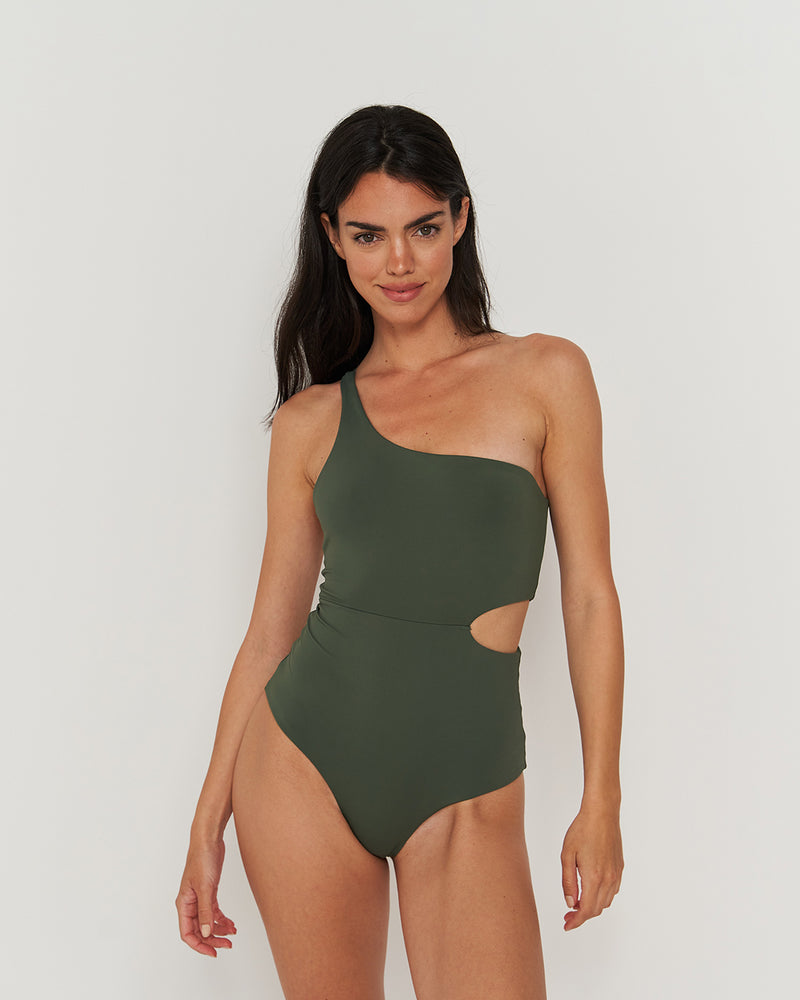 Swimsuit One Shoulder Forest Green