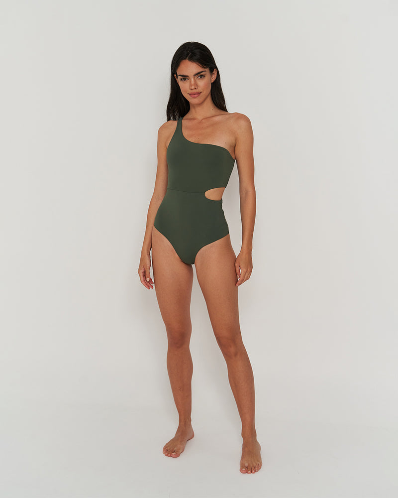 Swimsuit One Shoulder Forest Green